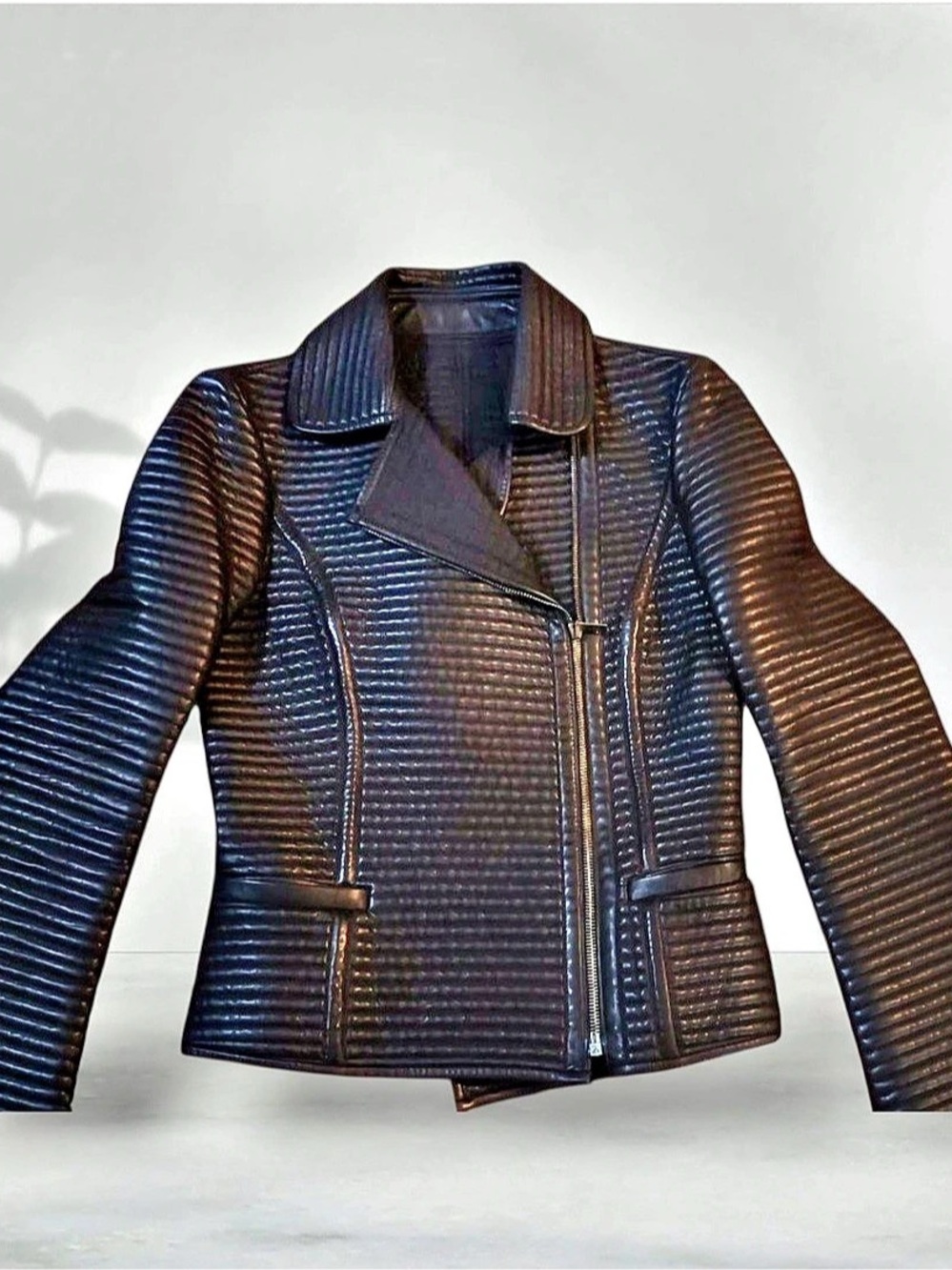 Bruno Magli Black Textured Moto Jacket